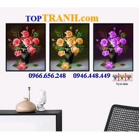 Tranh thêu hoa hồng 3 bức